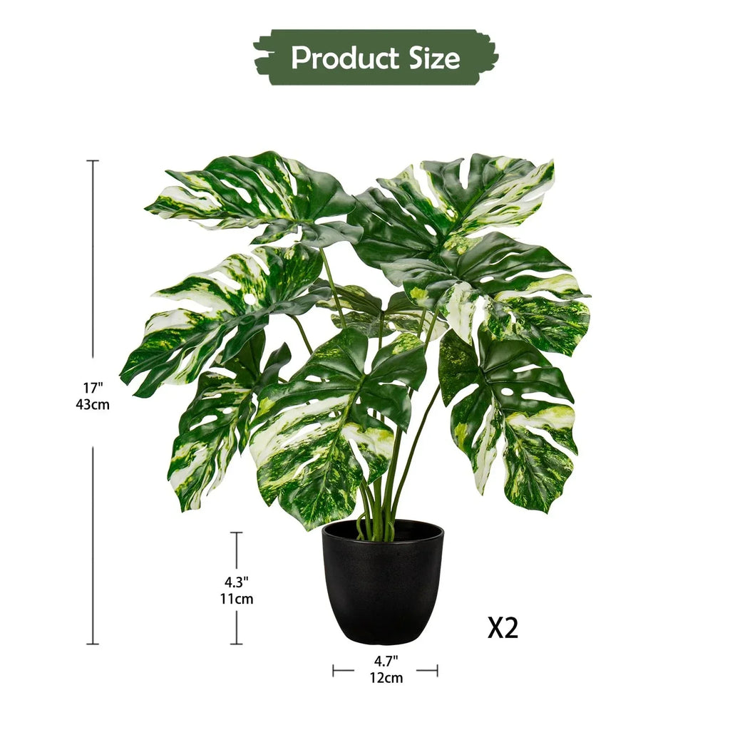 Artificial Monstera Plant 17" Faux Monstera Deliciosa Plant in Black Pot Fake...