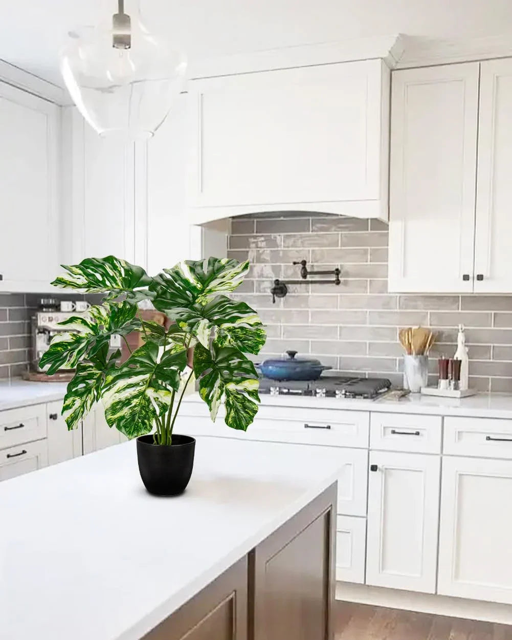 Artificial Monstera Plant 17" Faux Monstera Deliciosa Plant in Black Pot Fake...